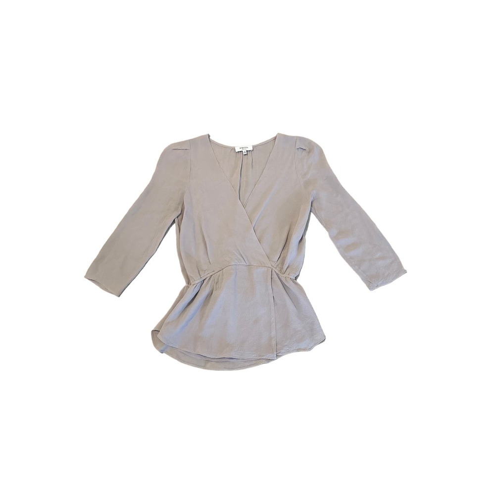 Women XS Aritzia Babaton Alexander 100% Silk Blouse Shirt Top Taupe Surplice